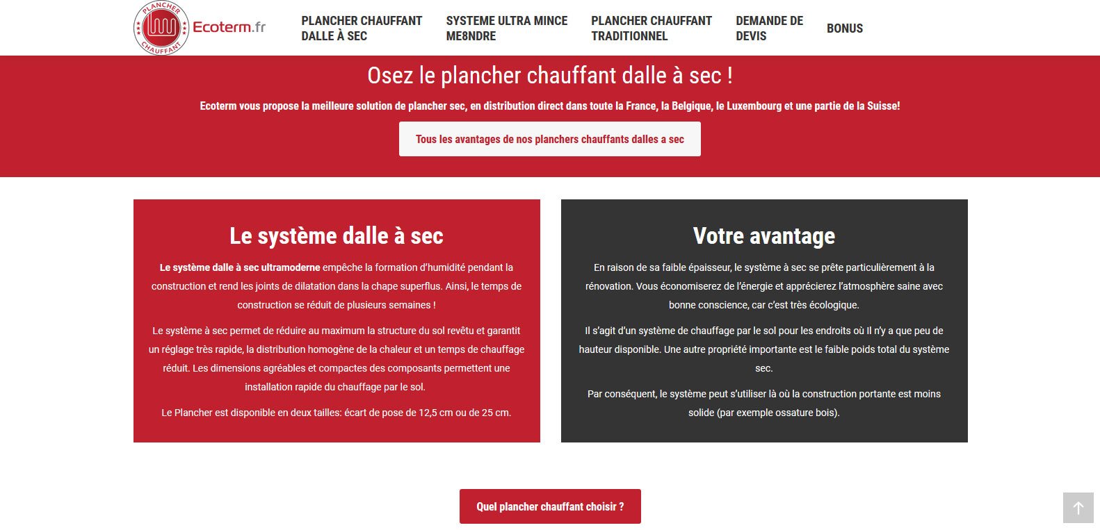 Pourquoi choisir le plancher chauffant ecoterm ? Client Karedess, agence web situé à Mulhouse