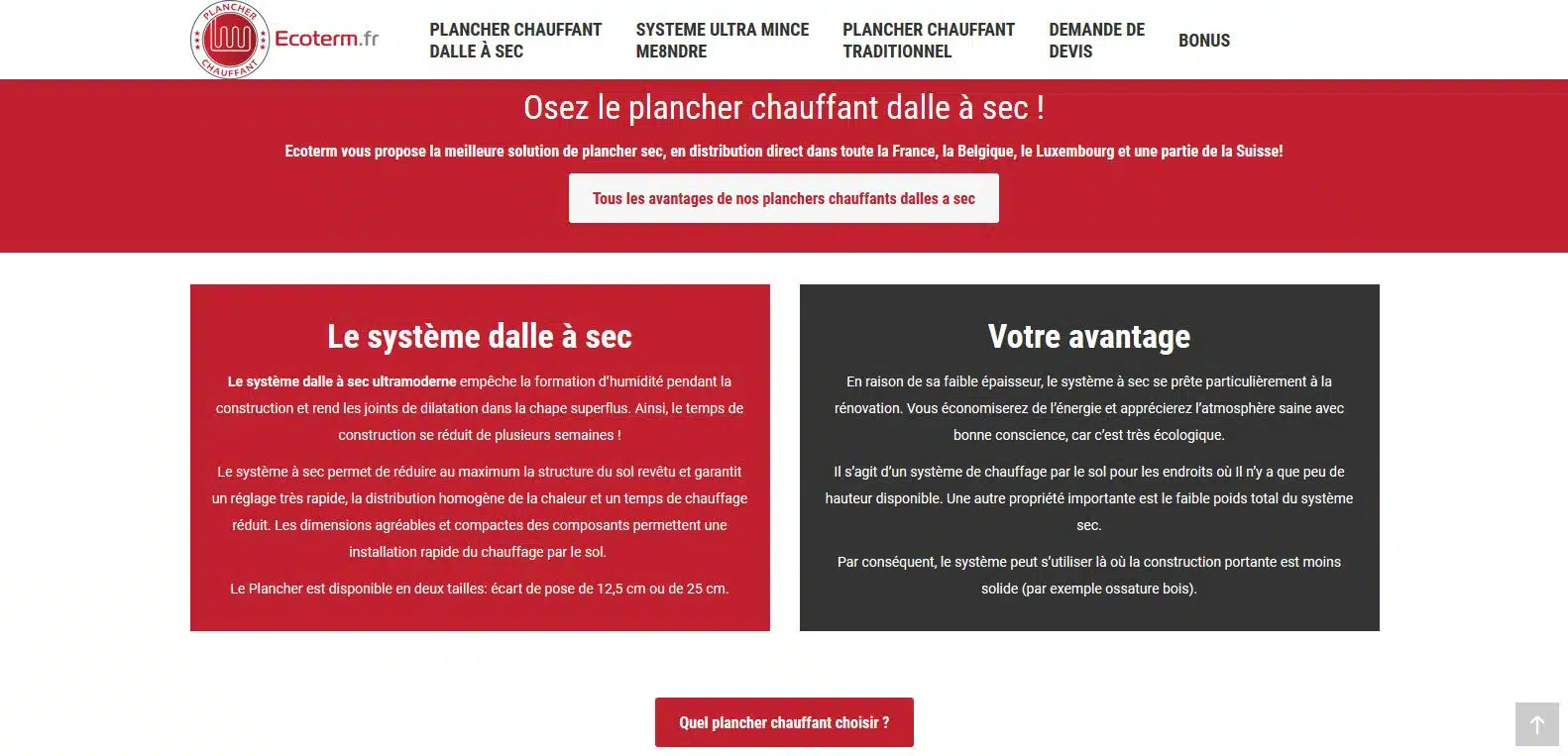 Pourquoi choisir le plancher chauffant ecoterm ? Client Karedess, agence web situé à Mulhouse