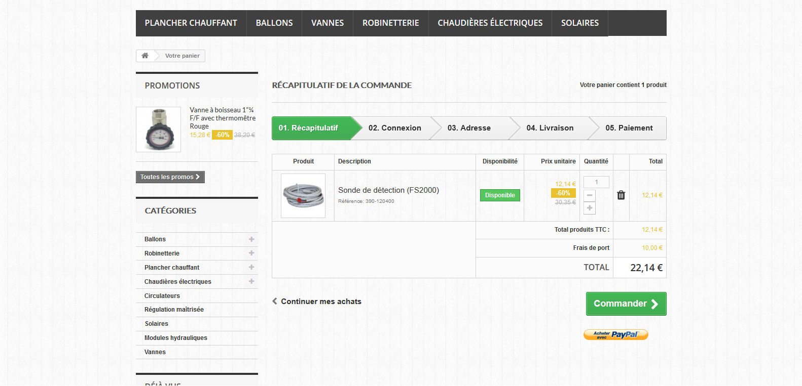 Panier d'achat - chauffage discount - client Karedess - agence web situé à mulhouse