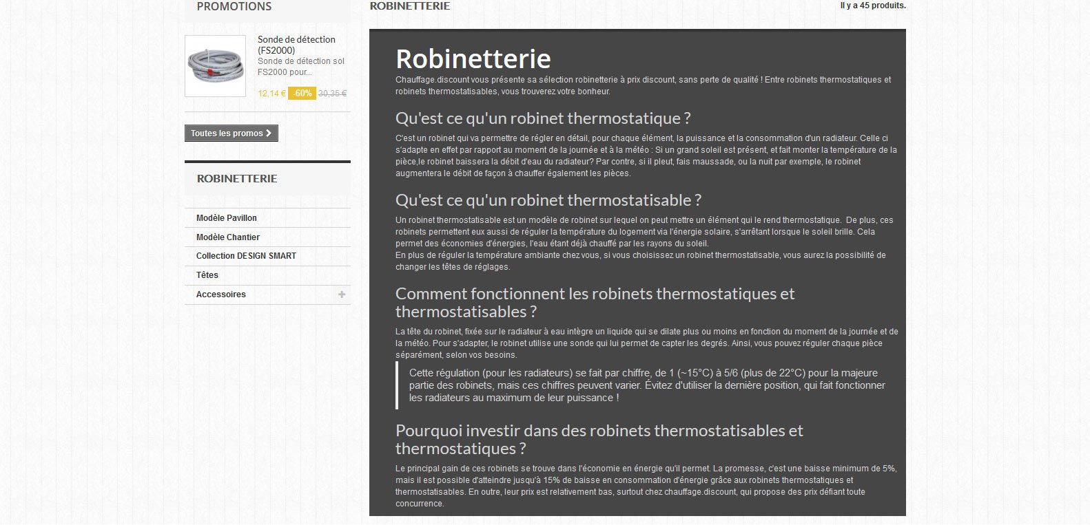 Plus d'informations sur la robinetterie chauffage discount. Client Karedess agency, agence web depuis 2006 à Mulhouse