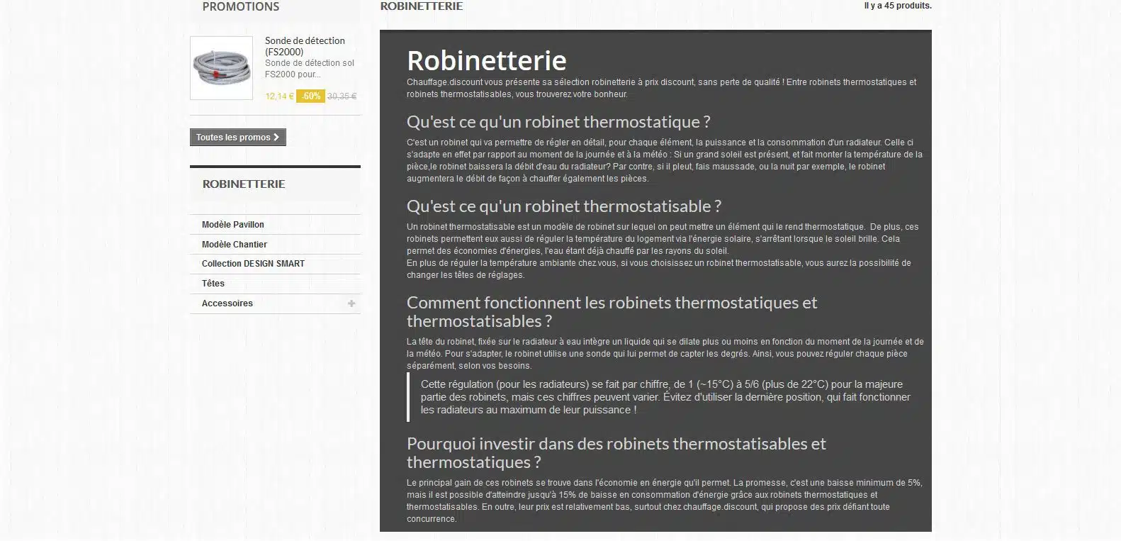Plus d'informations sur la robinetterie chauffage discount. Client Karedess agency, agence web depuis 2006 à Mulhouse