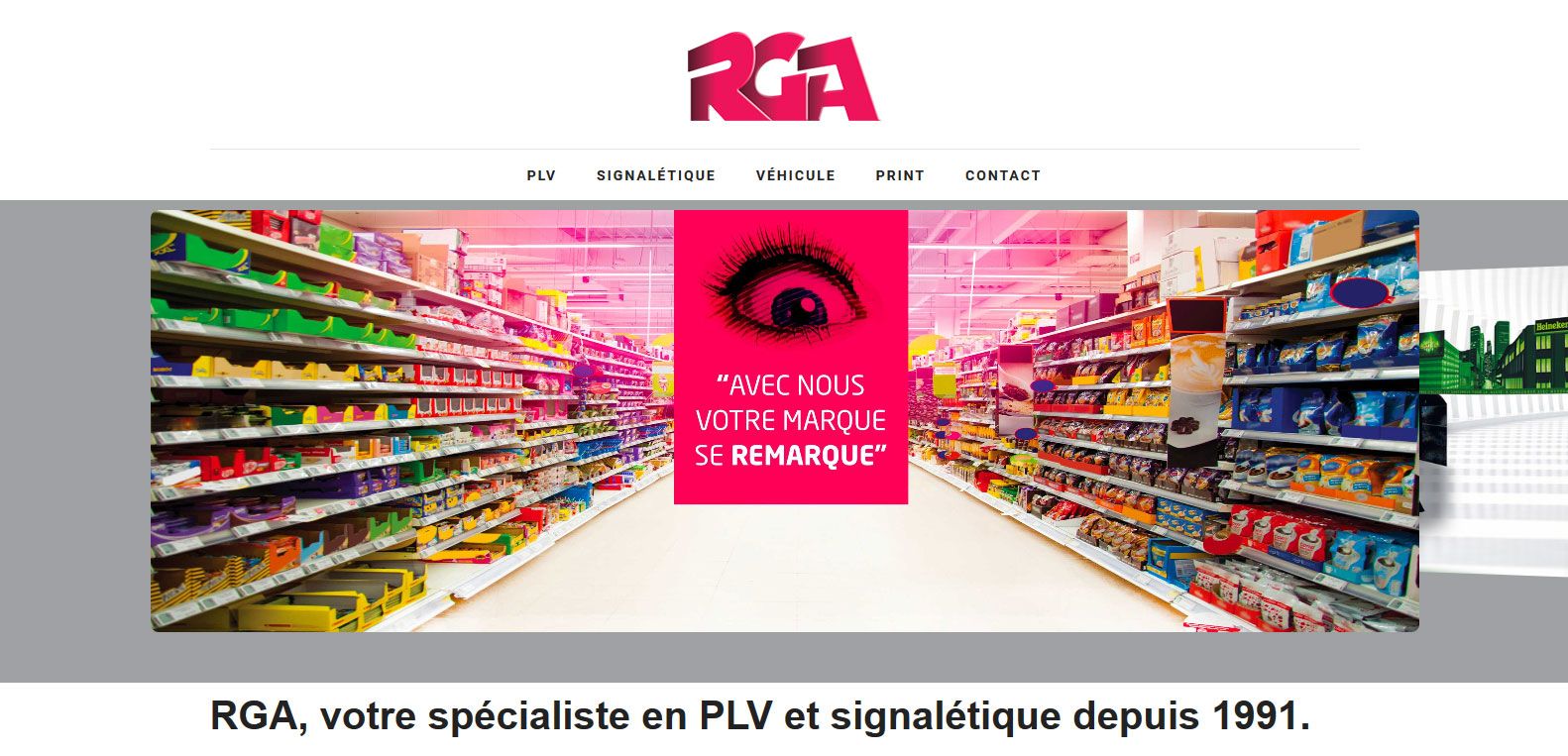 Site web de RGA, spécialiste en PLV et signalétique. Client Karedess, une agence web situé à Mulhouse