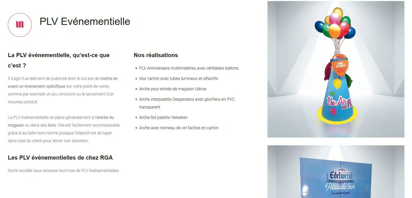 Le PLV événementiel avec RGA. Un client Karedess agency, une agence web situé à Mulhouse