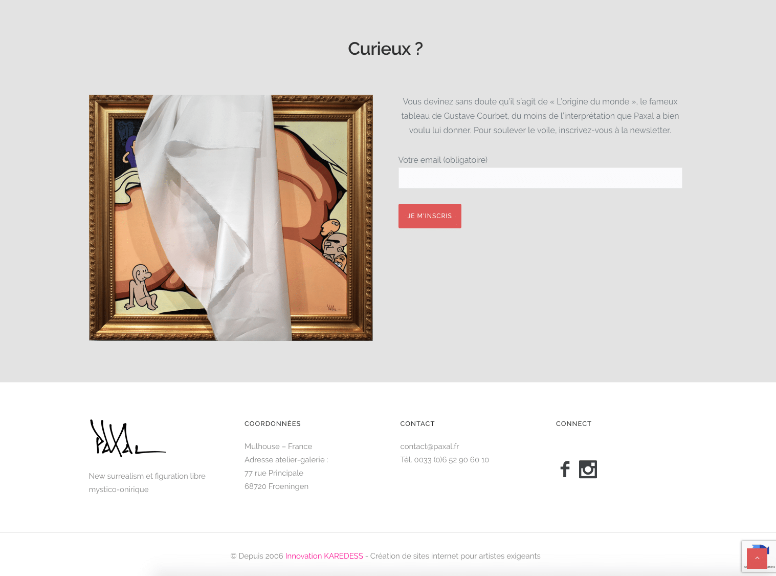Paxal galeriste, montre son formulaire de contact. Site créé par l'agence web de Mulhouse, Karedess