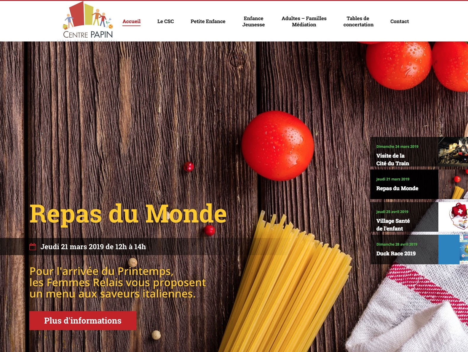 Centre papin, page d'accueil, client de l'agence Karedess expert wordpress sur Mulhouse