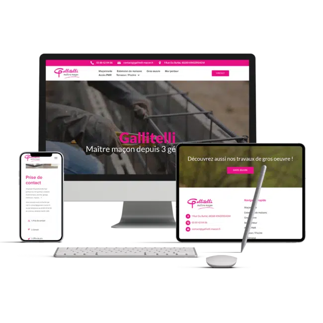 Site Gallitelli Maçonnerie affiché sur ordinateur, tablette et smartphone
