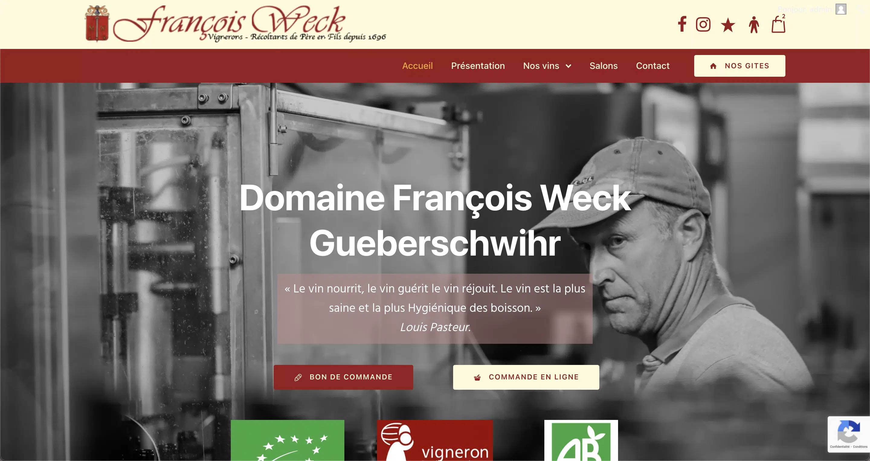 Page d'accueil du site Domaine François Weck