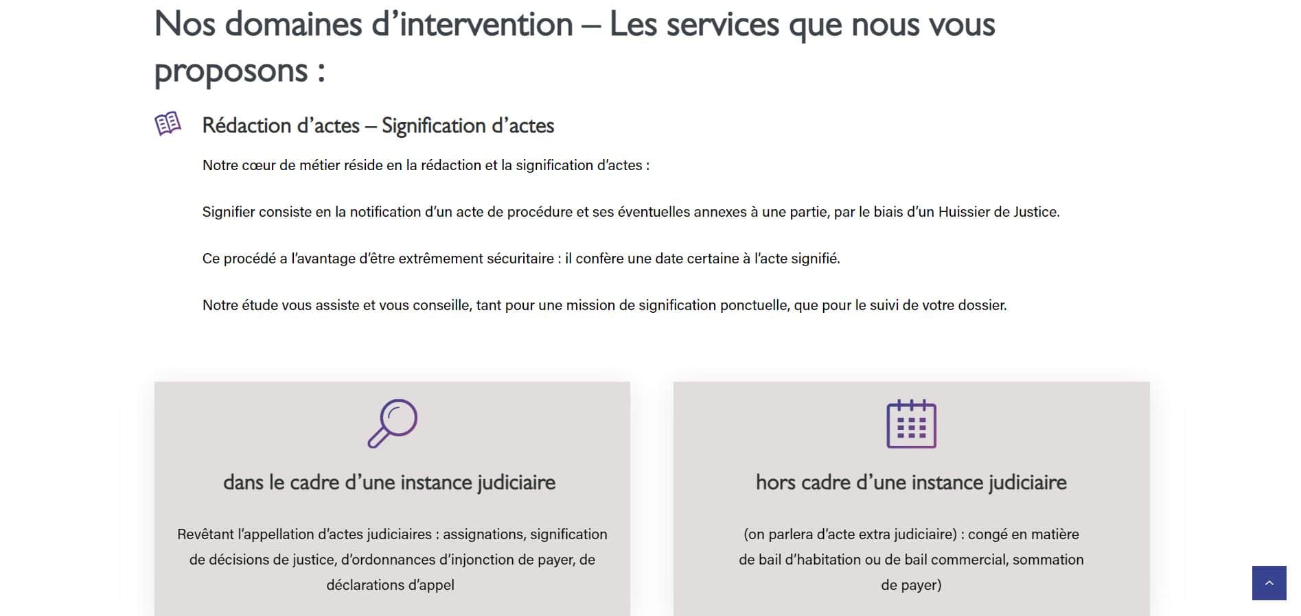 Domaines d'intervention de Huissier Copi