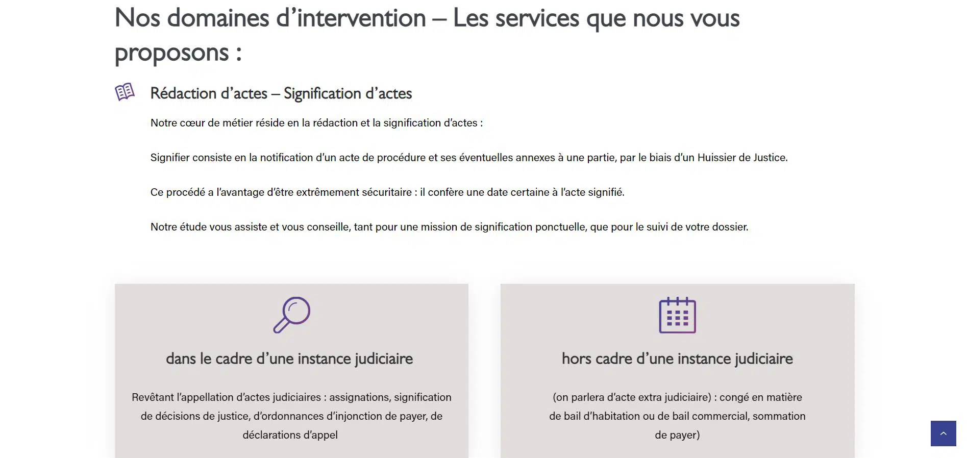 Domaines d'intervention de Huissier Copi