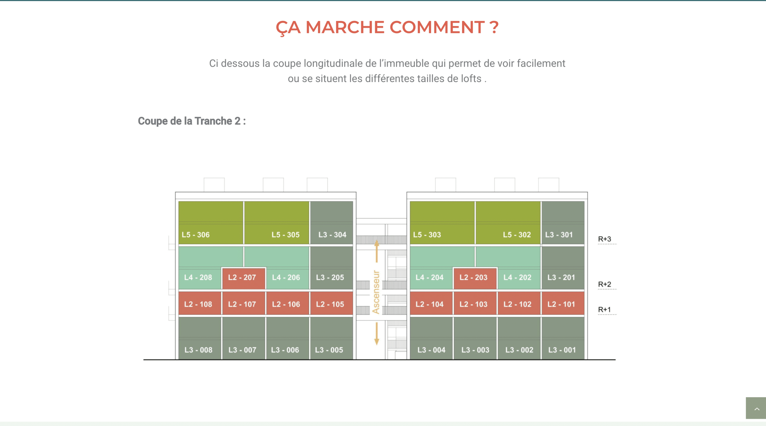 Coupe du plan de l'immeuble Greenlofts