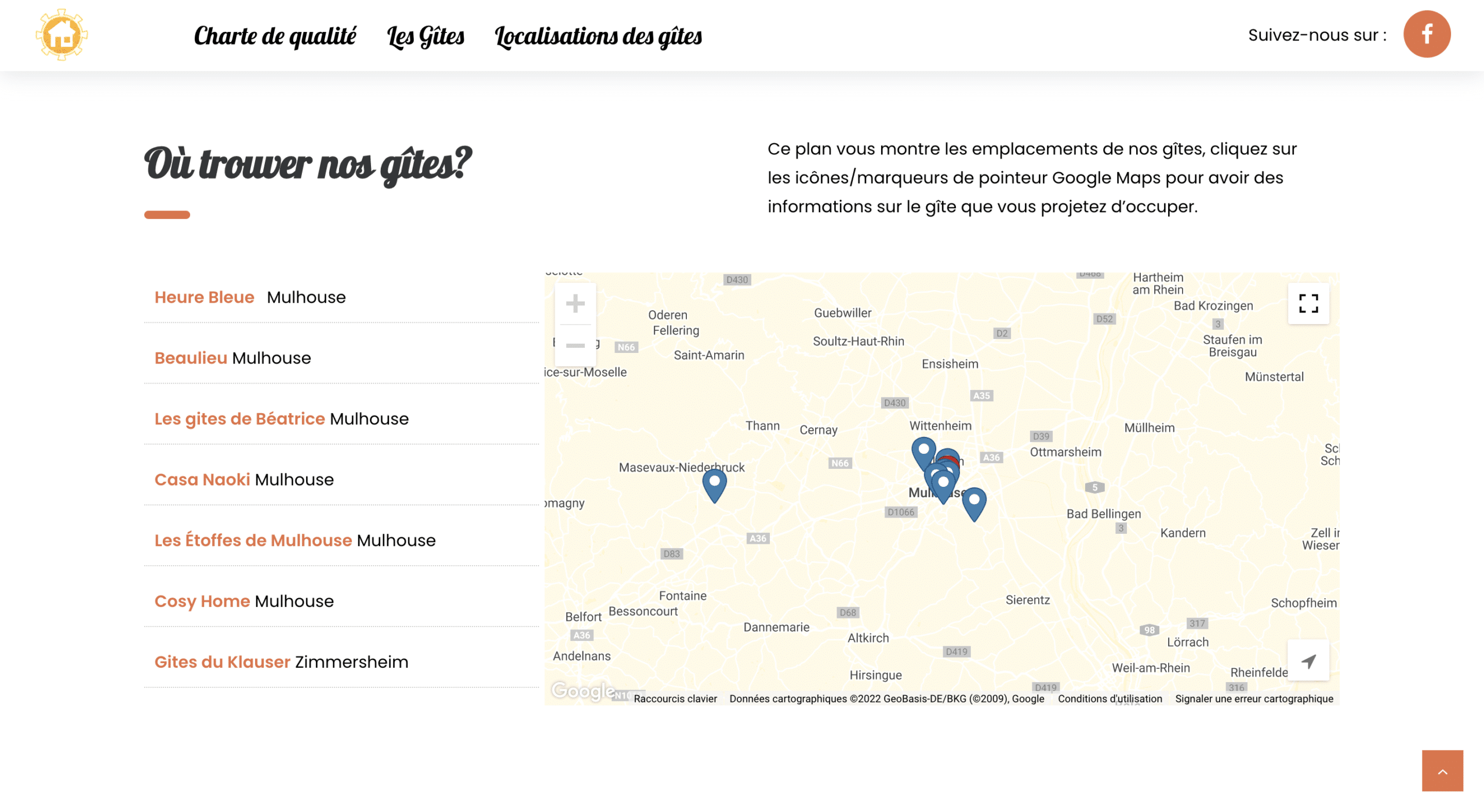 Google maps de tous les gites de l'associations Agrume
