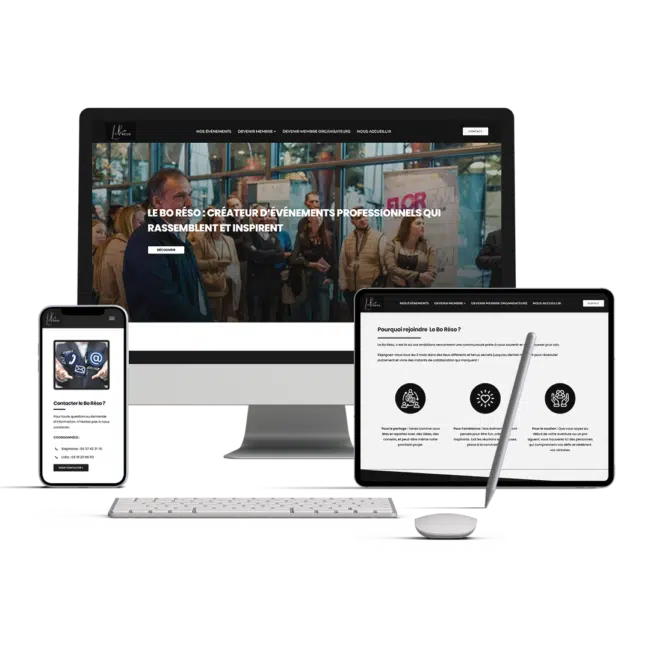 Site Le Bo Réso affiché sur ordinateur, tablette et smartphone