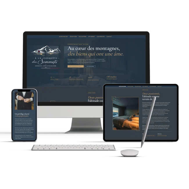 mockup du site A la conquête des sommets sur ordinateur, tablette et téléphone