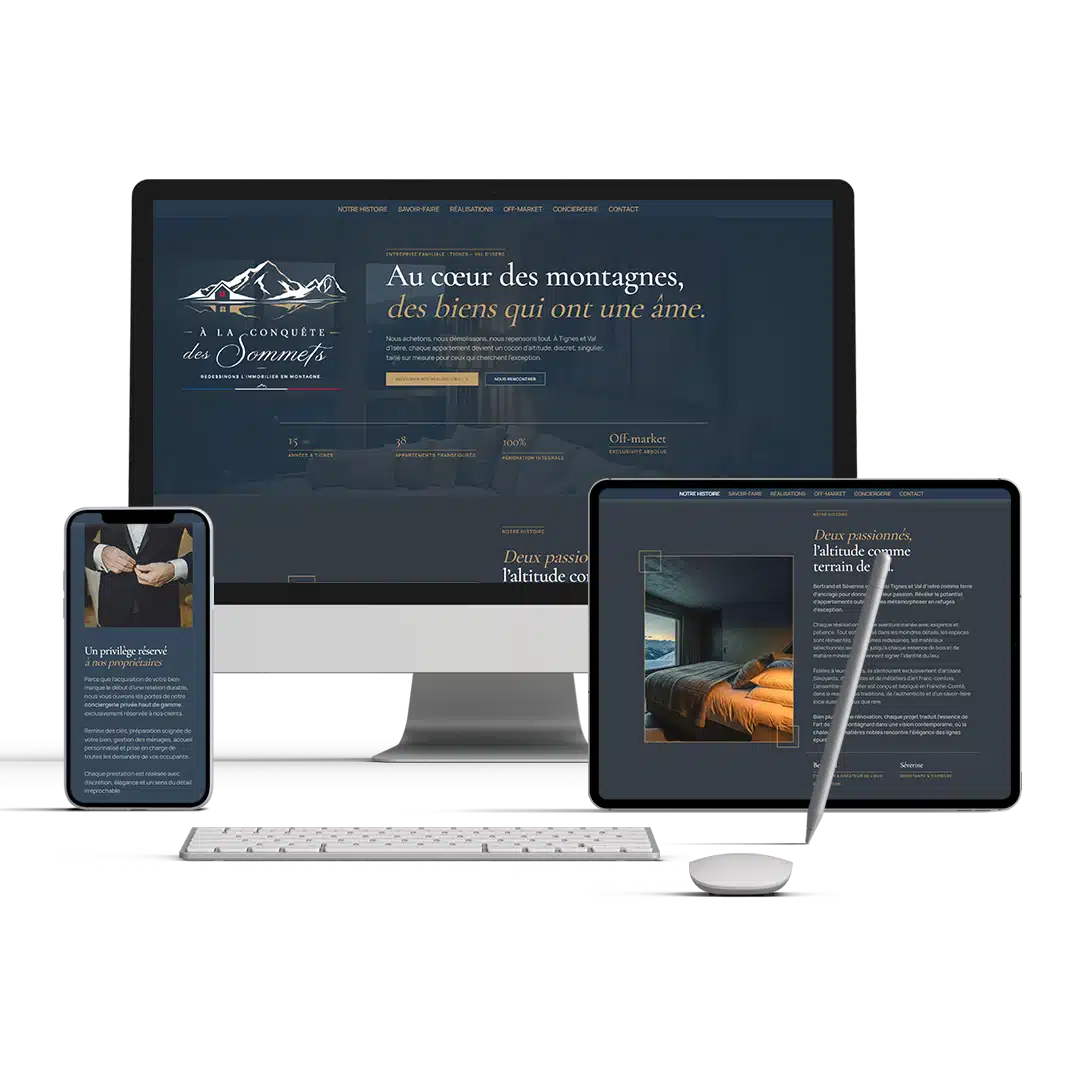ALCDS – MOCKUP mockup du site A la conquête des sommets sur ordinateur, tablette et téléphone