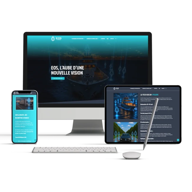 Site EOS Vision affiché sur ordinateur, tablette et smartphone
