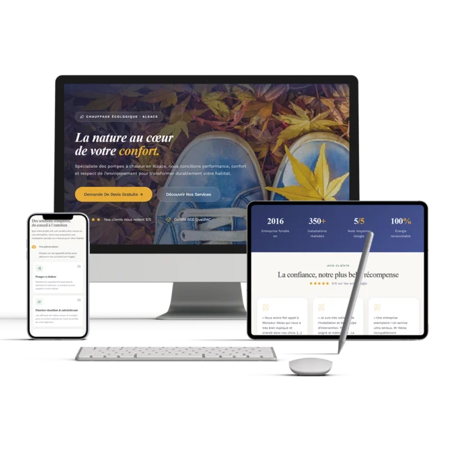Site de Géothermie Sud Alsace affiché sur ordinateur, tablette et smartphone