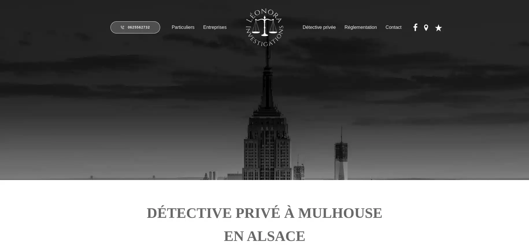 Page d'accueil du site de Léonora Investigations, détective privé à Mulhouse