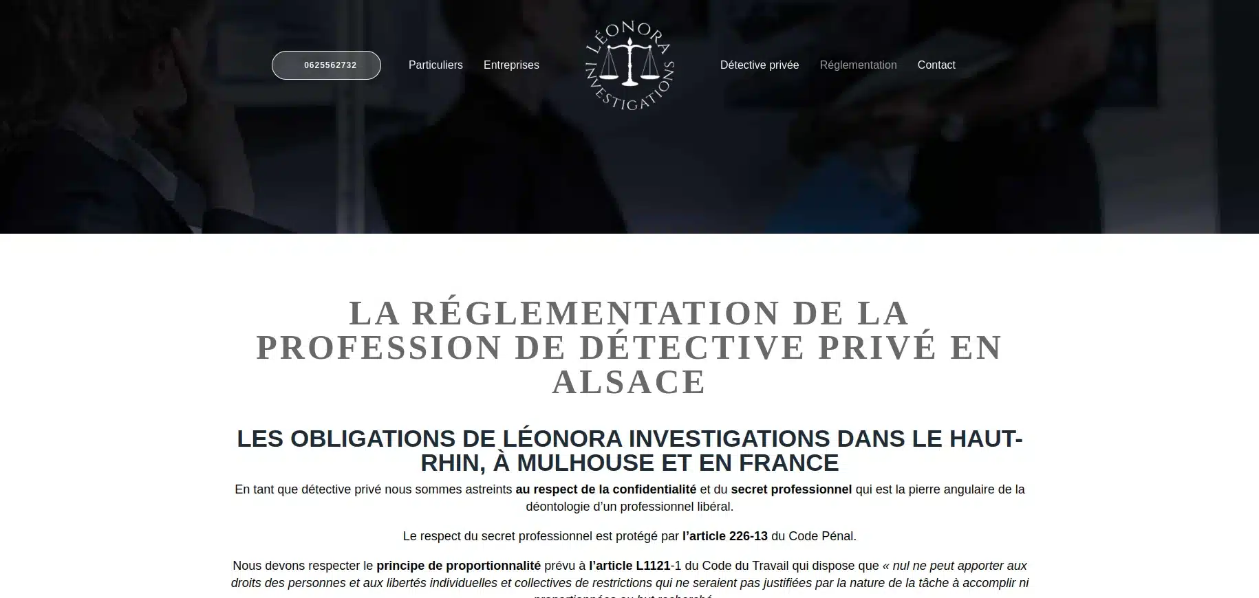 Page réglementation du site de Léonora Investigations