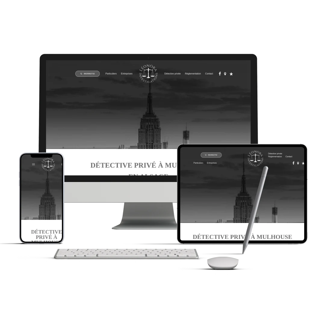 Léonora Investigations – mockup Site li-detective.fr de Léonora Investigations affiché sur ordinateur, tablette et smartphone